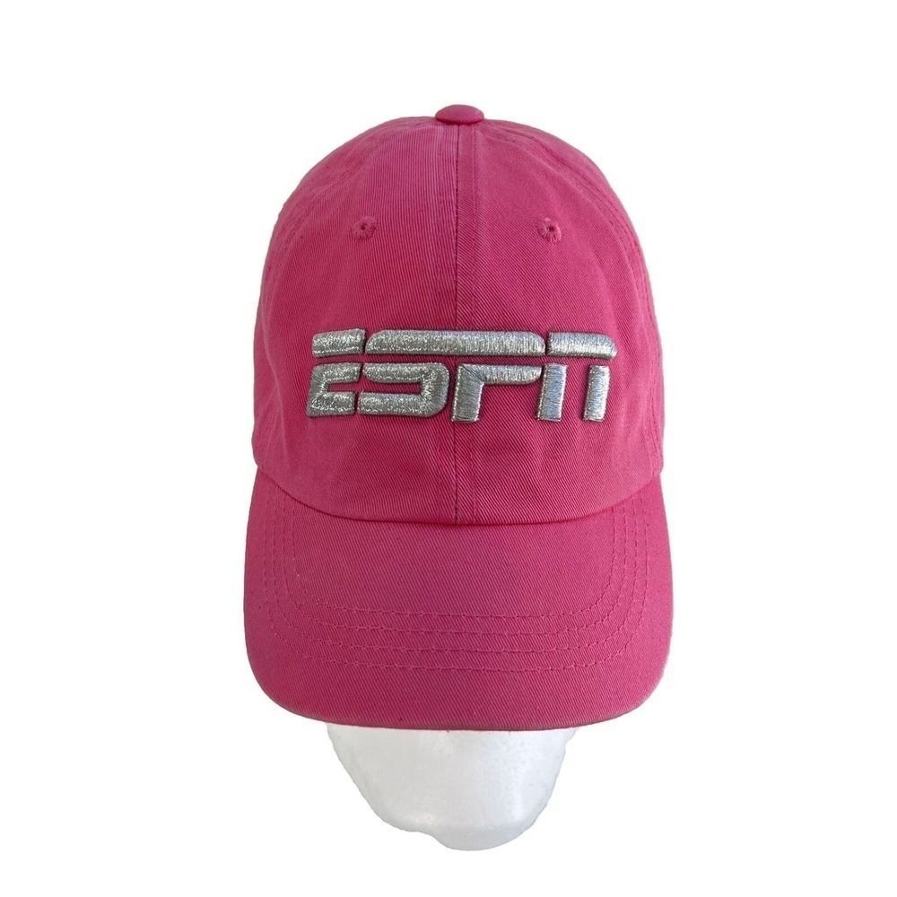 ESPN Baseball Hat Cap Embroidered Logo Adjustable Pink Silver Adult Strapback